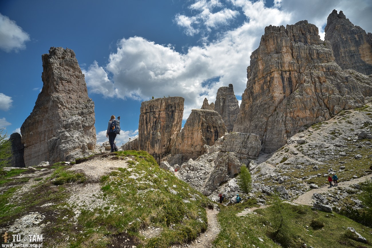 Skalne wieże Cinque Torri w Dolomitach